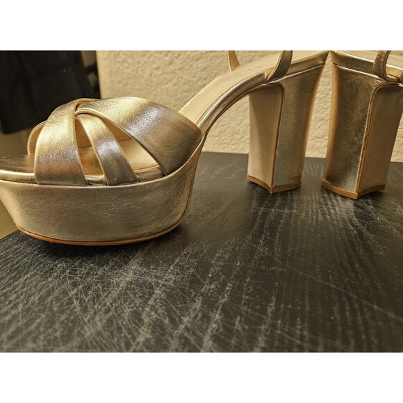 New! Schutz KEEFA Metallic Gold Leather Platform Sandal Size 8B $158 - Picture 16 of 16